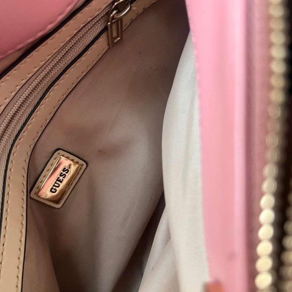 G by Guess Quilted Rose Pink Satchel with Gold Hardware